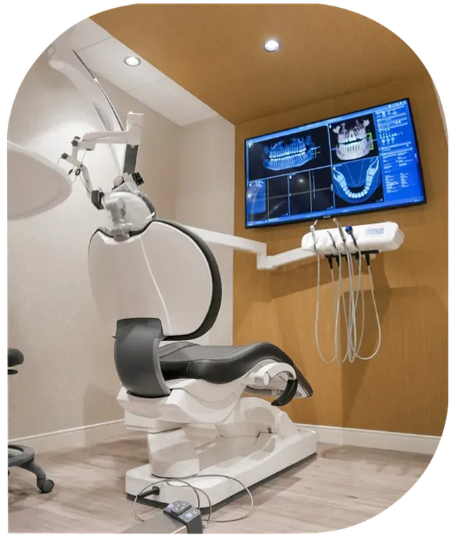 Treatment chair with tv displaying scans